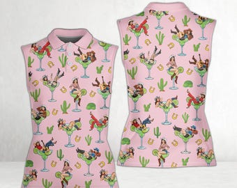 Margarita Cocktail Golf Polo Shirt, Cowgirl Golfer Men Women Kid Sleeveless Polo, Country Vibes Golf Team, Matching Drinking Lover Gift