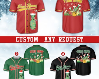 Personalized Bowling Christmas Baseball Jersey, Custom Name Bowler Jersey, Split Happens Winter Holiday Gift, Festive Bowling Team Jersey