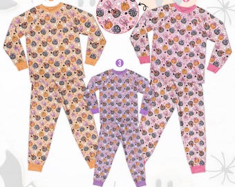 Lindo pijama de calabaza, pijama de Halloween con ambiente otoñal, pijama acogedor de dos piezas de manga larga, regalo para amantes de las calabazas.