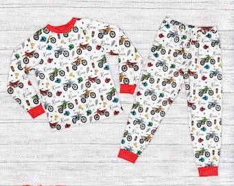 Custom Name Dirt Bike Pajamas, Motocross Long Sleeve Pajamas, Personalized Dirt Bike Lover Gift