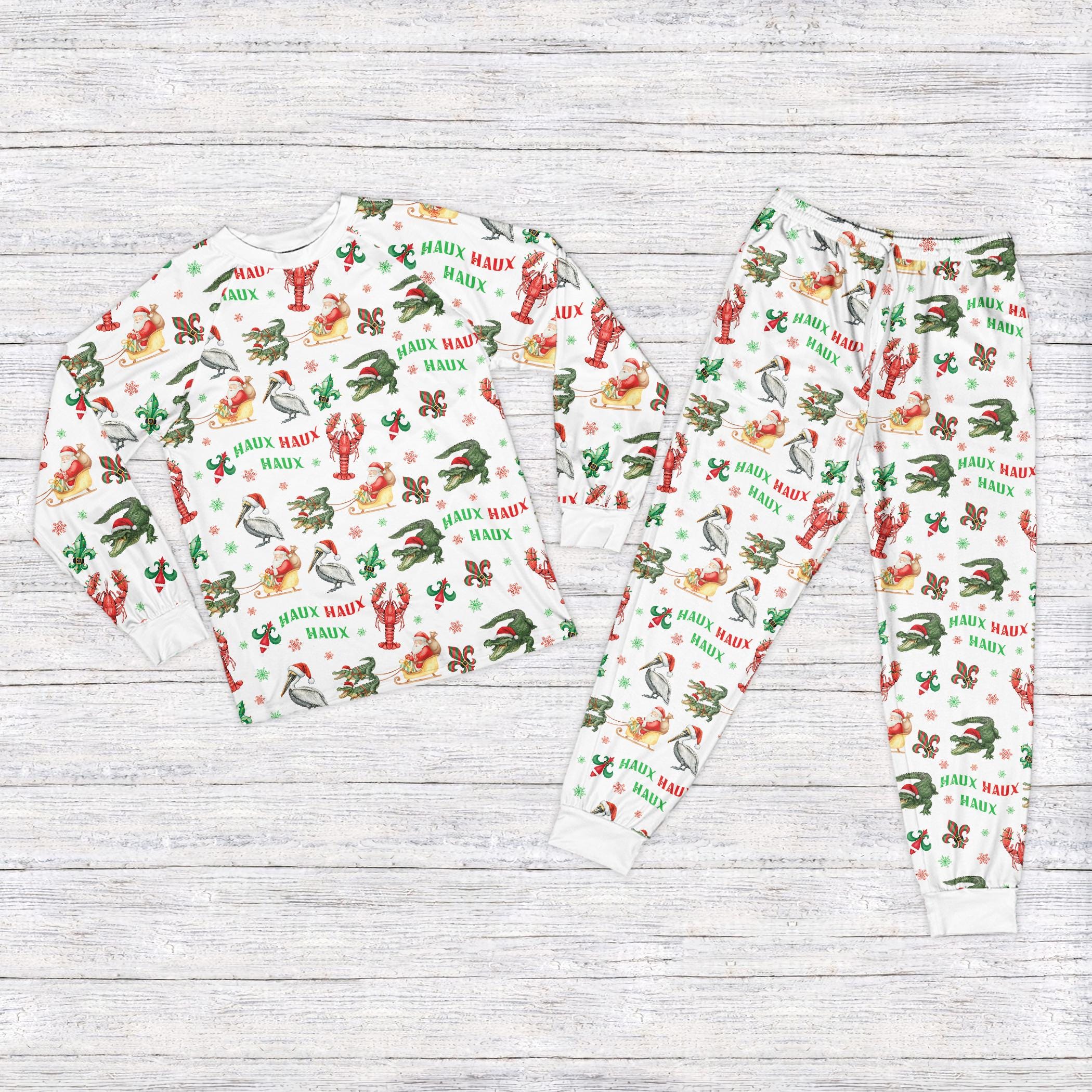 Funny Louisiana Christmas Pajamas Set, Heaux Heaux Heaux Christmas Pajama, Cajun Christmas Long Sleeve Pajamas, Cute Southern Xmas Gift