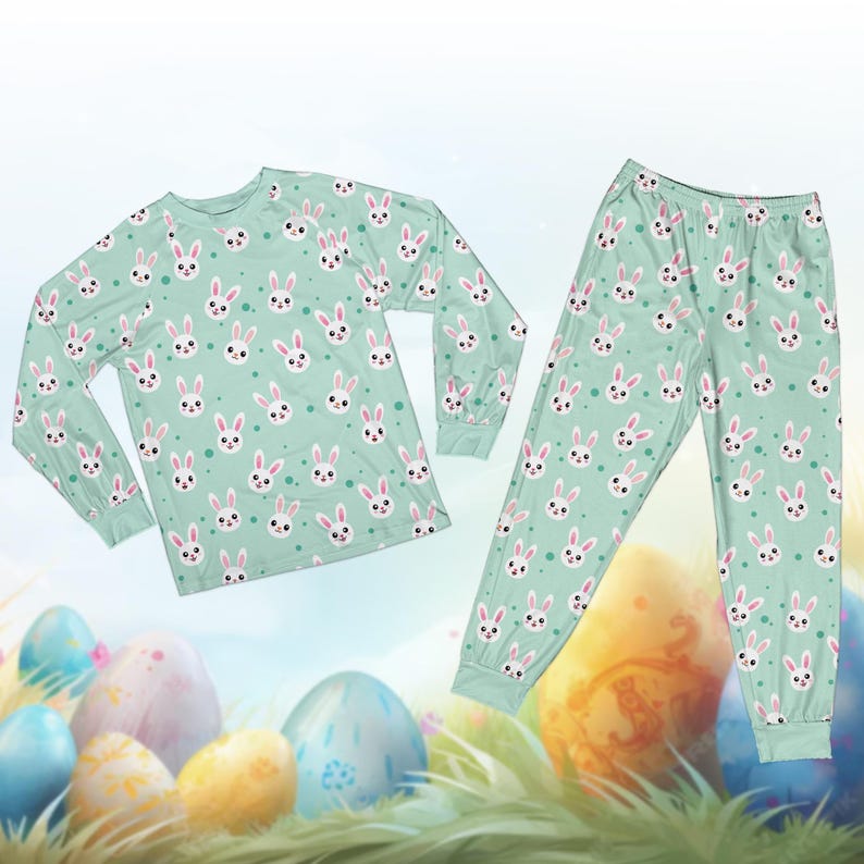 Pastellfärgad påskpyjamas för pojke och flicka, personligt namn för barn med äggjakt, personlig glad påskpyjamas, kaninpåskpyjamas bild 4