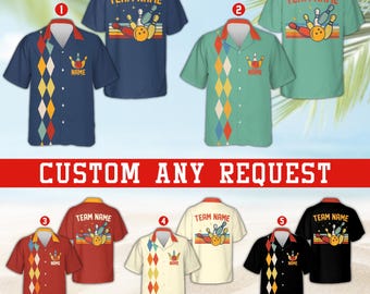 Camicia hawaiana retrò personalizzata per il bowling, camicia con bottoni personalizzata per gli amanti del bowling, regalo estivo per la squadra di bowling, per bambini, ragazzi e adulti.
