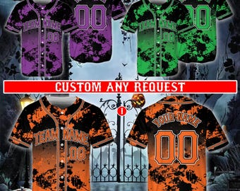 Maglia da baseball personalizzata per Halloween, maglia retrò per feste di Halloween, dolcetto o scherzetto abbinato, regalo autunnale spettrale per Halloween personalizzato