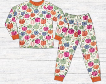 Benutzerdefinierter Name Kürbis Pyjamas, personalisierter Herbst Pyjama Set, niedliches Halloween Outfit, Familie Passender Thanksgiving PJs