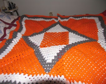 Orange and white (UT) afghan