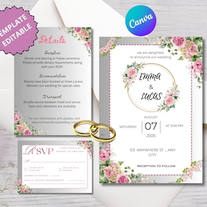 Invito a nozze, modello modificabile per invito a nozze floreale, set di inviti a nozze stampabili, invito a nozze personalizzabile, download immediato
