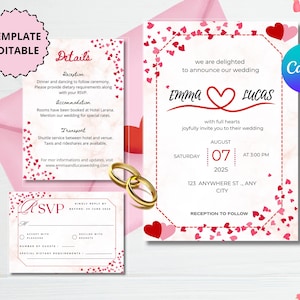 Hochzeitseinladung, bearbeitbare Hochzeitseinladungsvorlage, elegantes Hochzeitseinladungsset, anpassbare Hochzeitseinladung, Antwortkarten & Detailkarten