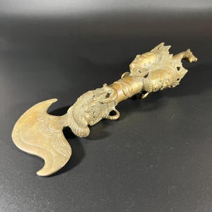Antique Tibetan Kartika Knife: Brass Tantric Ritual Flaying Knife