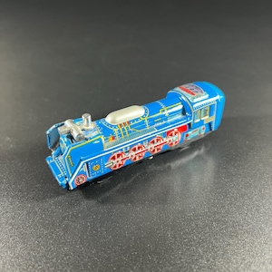 Vintage Tin Friction Blue Train Engine - Made in Japan - Mid-century