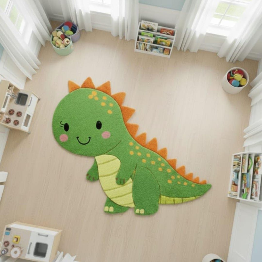 Minecraft Dino Rug Hand-tufted Wool Dinosaur Rug: Green Dino Nursery Décor - Etsy