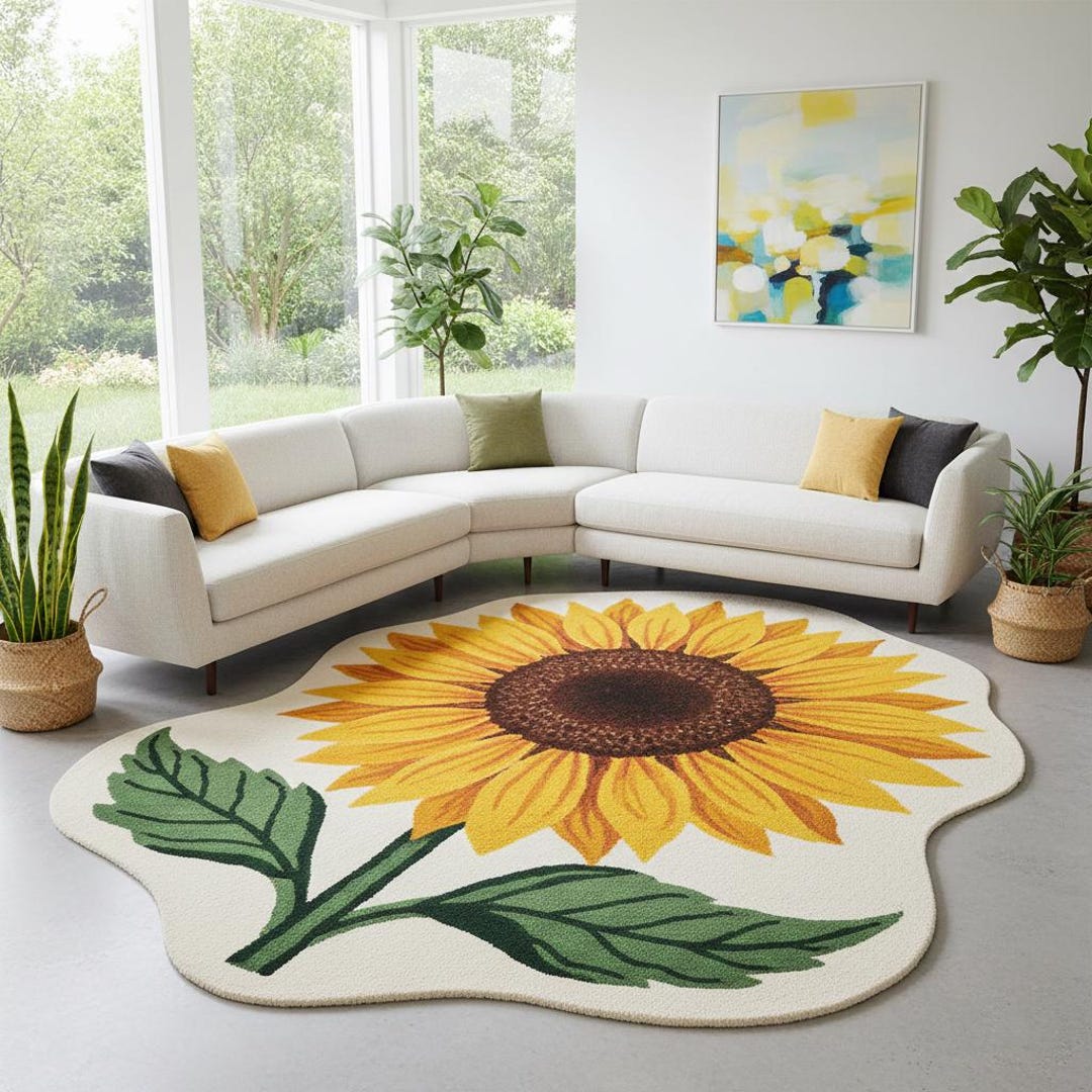 Hand-tufted Wool Sunflower Rug | Floral Statement Carpet - Etsy