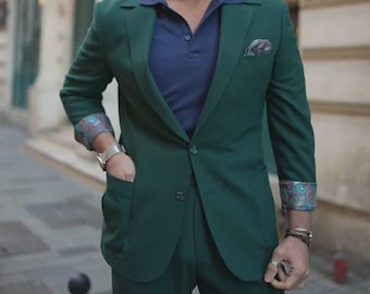 Slim Fit Mens Suit Dark Green Suit: Modern Elegance, Custom Two Piece Formal Occasion