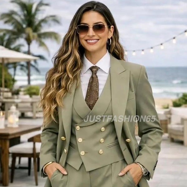 Green 3-Piece Women's Suit: Custom Tailored Formal Business Wedding Wear