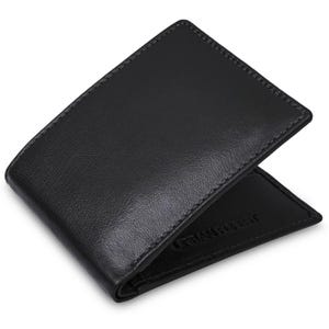 Cartera de cuero para hombre, cartera de cuero genuino, cartera plegable, tarjetero, monedero, cartera de color negro, regalo de cumpleaños, día del padre, novio.