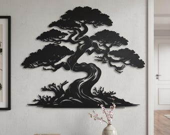 Oversized Metal Pine Tree Wall Decor, Bonsai Metal Wall Art, Nature Lovers Gift, Metal Wall Decor, Branch Wall Art, Home Decor, Gift for Dad