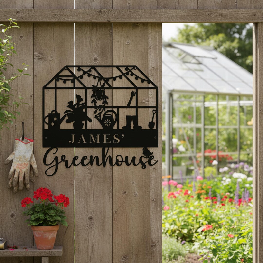 Custom Name Greenhouse Metal Wall Decor, Gardening Greenhouse Sign ...