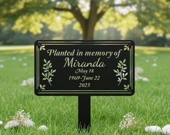 Personalized Memorial Garden Stake, In Memory Of Name & Dates Plant Marker, Custom Memory Garden Marker Stake, Outdoor Memorial Metal Sign