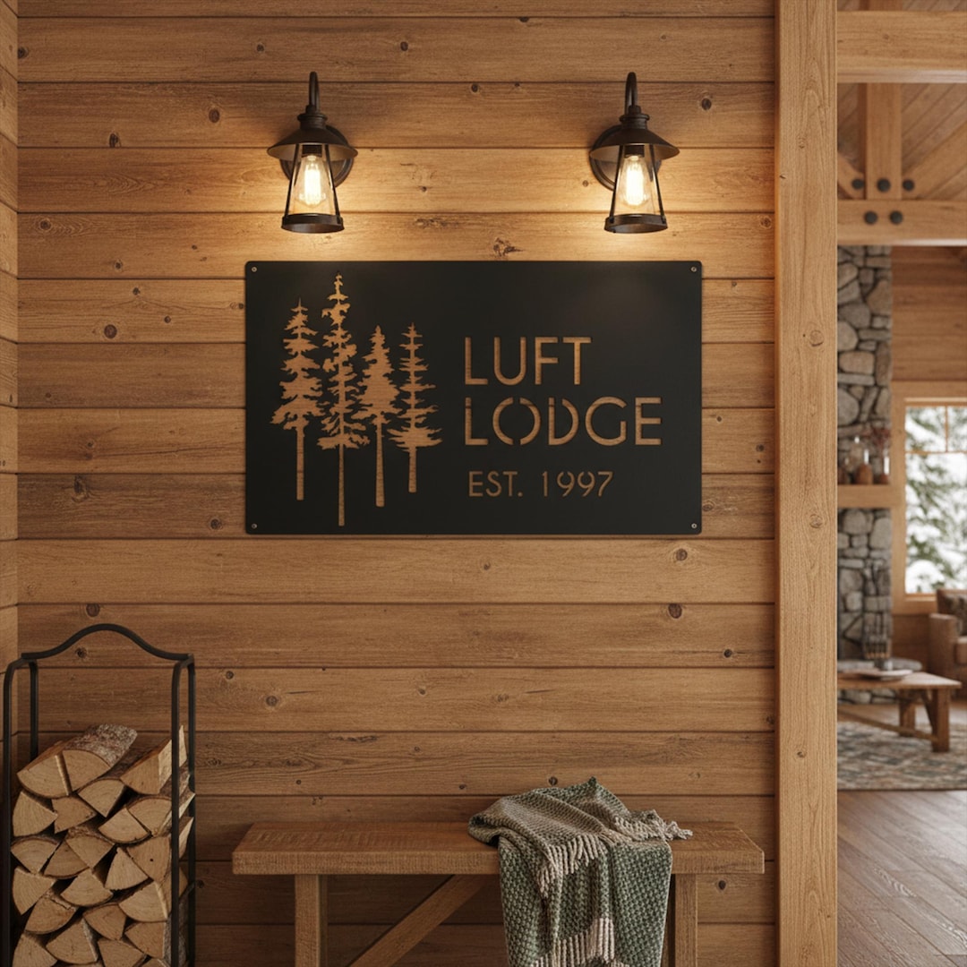 Lodge Lettering Custom Lodge Metal Sign, Forest Lodge Wall Art, Pine Tree Metal Cabin ...