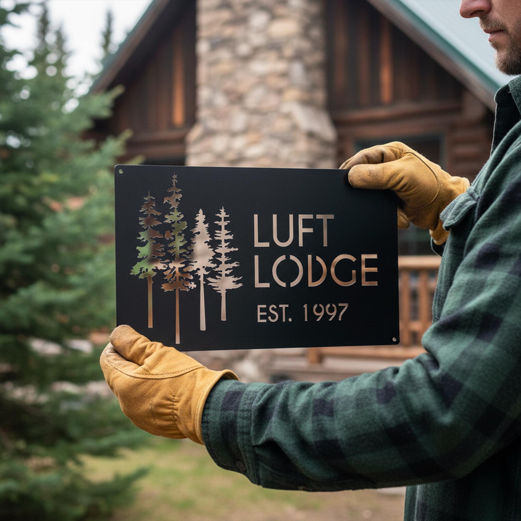 Lodge Lettering Custom Lodge Metal Sign, Forest Lodge Wall Art, Pine Tree Metal Cabin ...