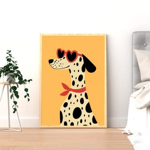 Dalmatian Dog Art with Red Heart Glasses Print, Fun Kids Room Decor, Nursery Art Eclectic Print, Playroom Wall Decor, Dog Posters, Cute Dog