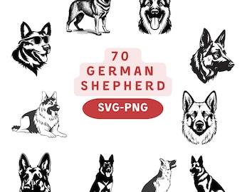 German Shepherd SVG PNG Bundle: Dog Head Silhouette Cut Files
