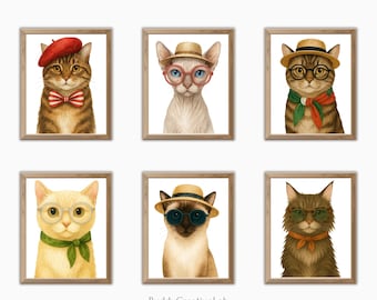 Aquarell Katzen Prints: Lustiges Kätzchen mit Sonnenbrille fürs Kinderzimmer (Digitaler Download)