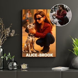 Custom Pet and Owner Cartoon Portrait, Personalized Pet Illustration Portrait from Photo, Pet Lover Gift, Digital Downloads Wall Art
