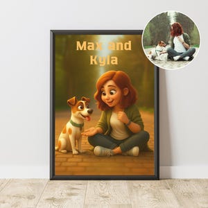 Custom Pet and Owner Cartoon Portrait, Personalized Pet Illustration Portrait from Photo, Pet Lover Gift, Adoption Gifts, Digital Prints