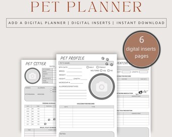 Pet Care Planner, Digital Inserts for iPad/Tablet (PDF)