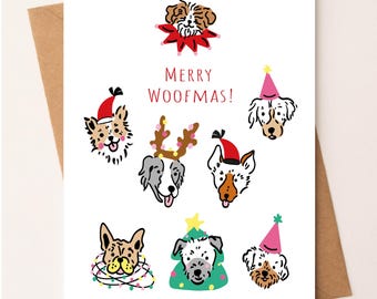 Merry Woofmas Christmas Card, Funny Dog Christmas Card, Dog Lover Holiday Card, Cute Christmas Card for Dog Lovers, Dog Christmas Gift