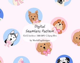 Nahtloses Hunde-Muster, niedliches Welpen-Digitalpapier, rosa Hunde-Stoffmuster, handgezeichneter Hunde-Druck, Kinderzimmermuster