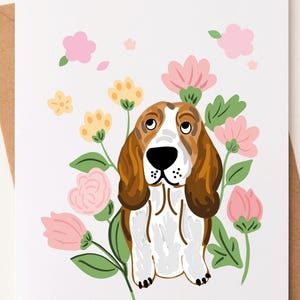 Basset Hound Greeting Card: Floral Dog Lover Handmade Card