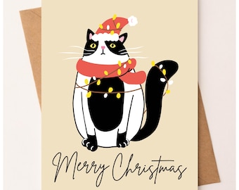 Black Cat Christmas Card, Cat Christmas Card, Cute Cat Holiday Card, Christmas Card for Cat Lovers, Funny Cat Christmas Card