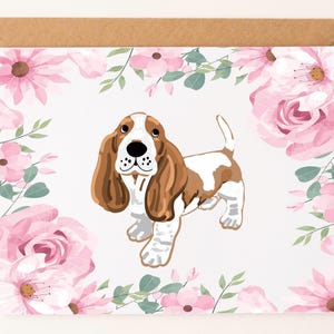 Basset Hound Greeting Card: Pink Floral Dog Mom Thank You Note