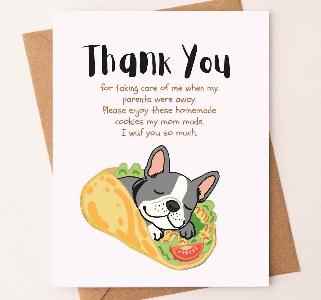 Boston Terrier Taco Thank You Card: Funny Dog Food Pun - Etsy
