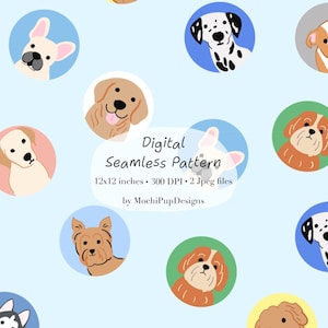 Dog Seamless Pattern, Puppy Digital Paper, Blue Dog Fabric Pattern, Cute Pet Nursery Pattern, Kids Digital Download