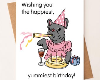 French Bulldog Birthday Card, Funny Frenchie Birthday Card, Cute Dog Lover Greeting Card