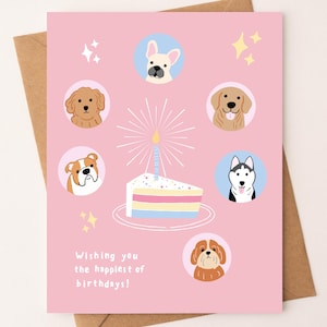 Dog Birthday Card, Dog portrait greeting card, Rainbow cake, Cute greeting card, Happy Birthday Dog Card, Cute birthday cards