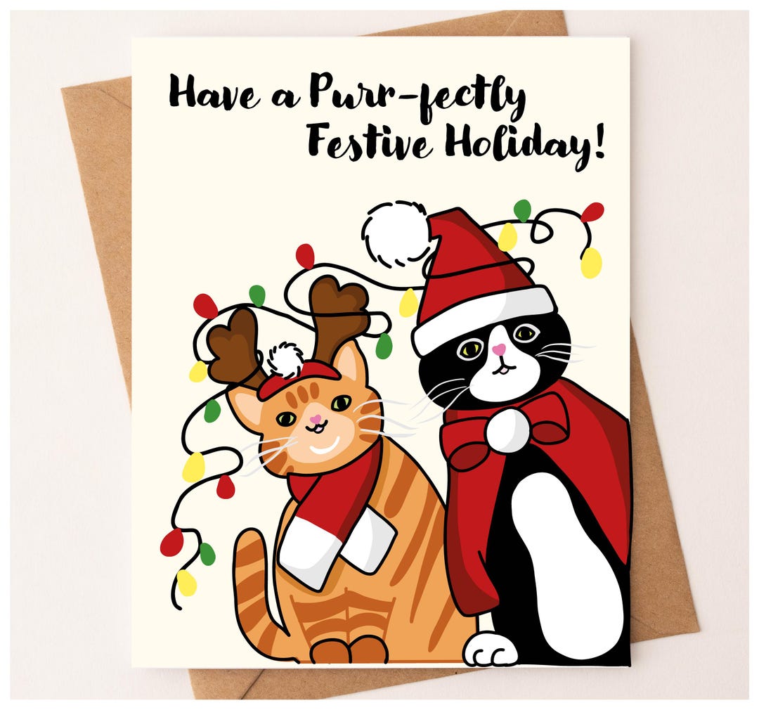 Funny Cat Christmas Card – Holiday Pun Greeting Card - Etsy