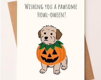 Pumpkin Halloween Card - Halloween Card Funny - Autumn Greeting Card - Dog Holiday Card