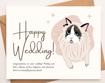 Funny Cat Wedding Card, Congratulations Wedding Card, Cute Cat Wedding Gift, Newlywed Card, Cat Lover Wedding Card