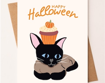 Black Cat Pumpkin Halloween Card – Happy Halloween Gift From Cat - Pumpkin Halloween Card