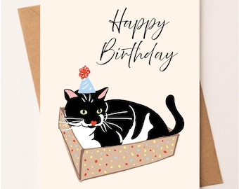 Black Cat Birthday Card, Funny Cat Birthday Card, Cute Cat Card, Cat Lover Gift, Tuxedo Cat Birthday, Happy Birthday Greeting Card