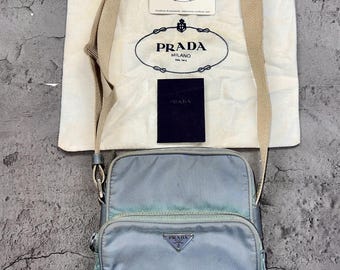 Prada Vinatge Bag Premium 2000's Blue Sky Crossbody Bag Authentic Card