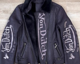Vintage Von Dutch 00s Faux Fur Pinstripe Motorcycle Streetwear