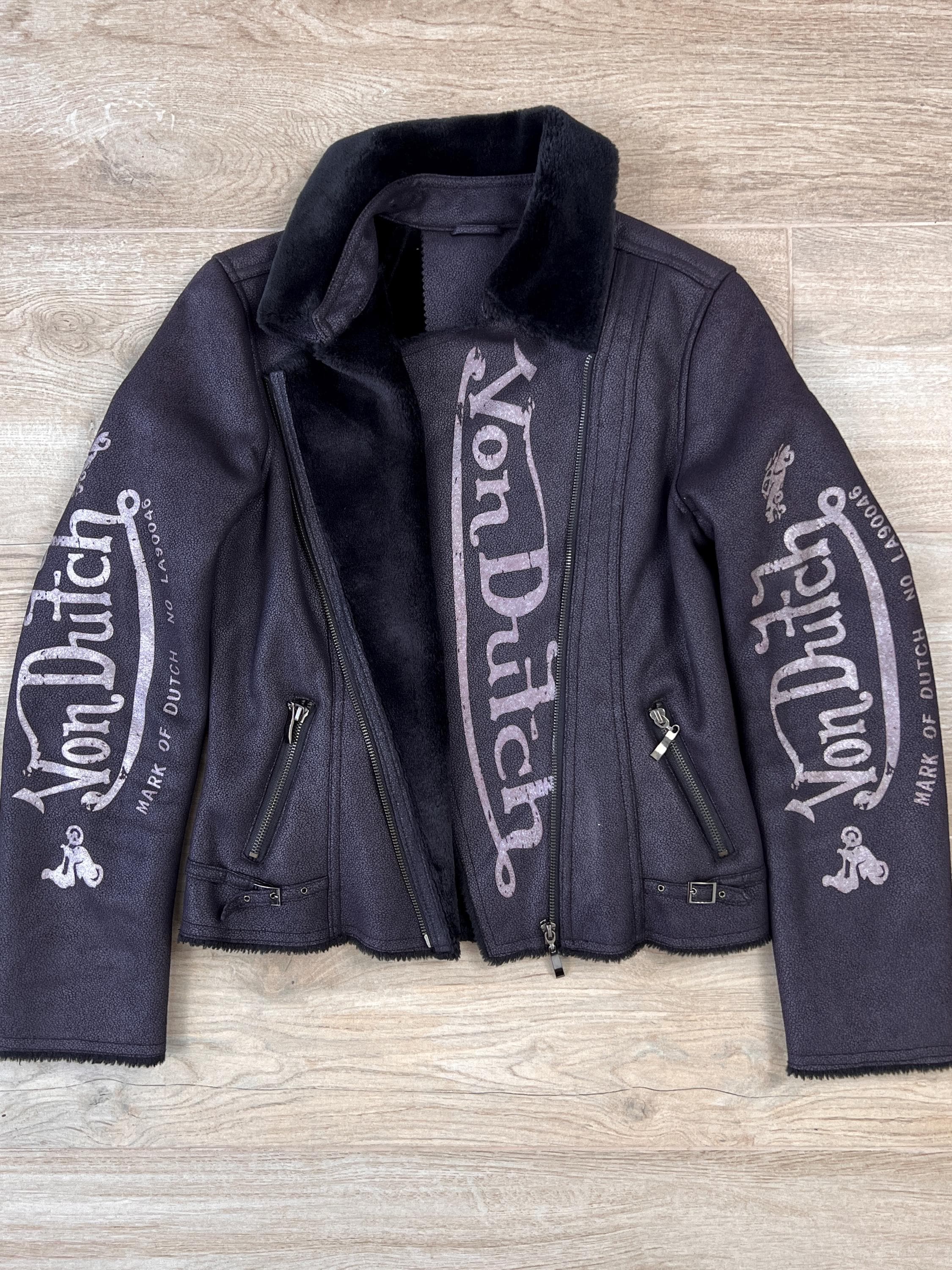 Vintage Von Dutch 00s Size S Woman's Faux Fur Pinstripe Moto