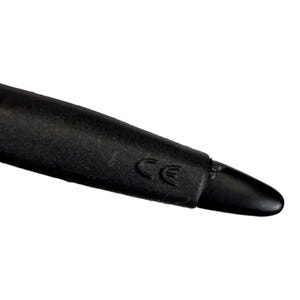 May include: Close-up of a black stylus pen with a rounded tip. The stylus has a matte finish and features the letters "CE" imprinted on the side.