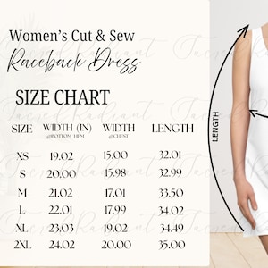 Racerback Dress Size Chart Mockup Women&#39;s POD Size Guide Digital Download Dress Size Guide Etsy Mockup for B2B Ready to Use Size Chart