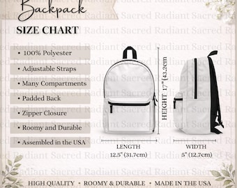 Backpack Mockup Size Guide Gebrauchsfertige Produktanzeige Digitaler Download für Etsy & POD-Verkäufer